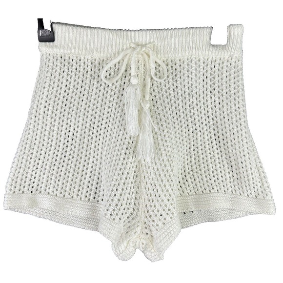 Madden Nyc Pants - Madden‎ NYC Small White Open Knit Sweater Shorts Cover Up Boho Festival Beach